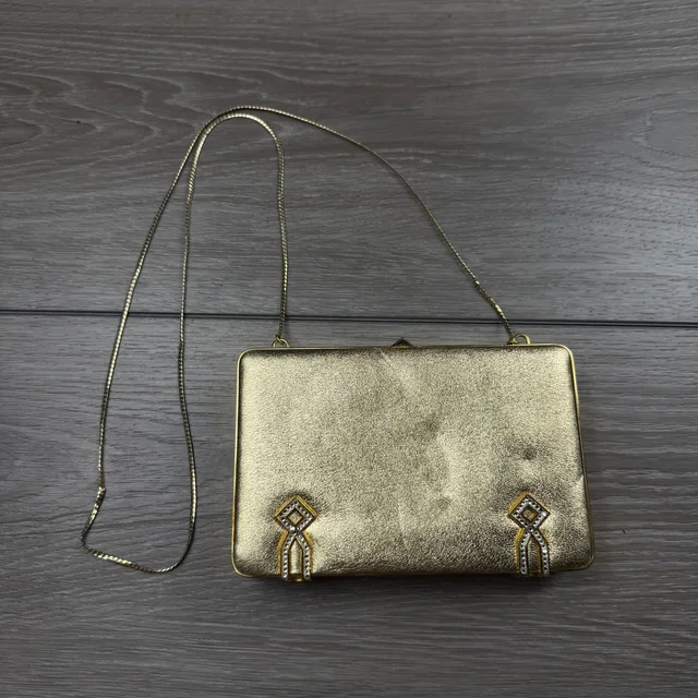 Judith Leiber Womens Evening Clutch Bag Rhinestone Metallic Gold Small in gold from Poshmark