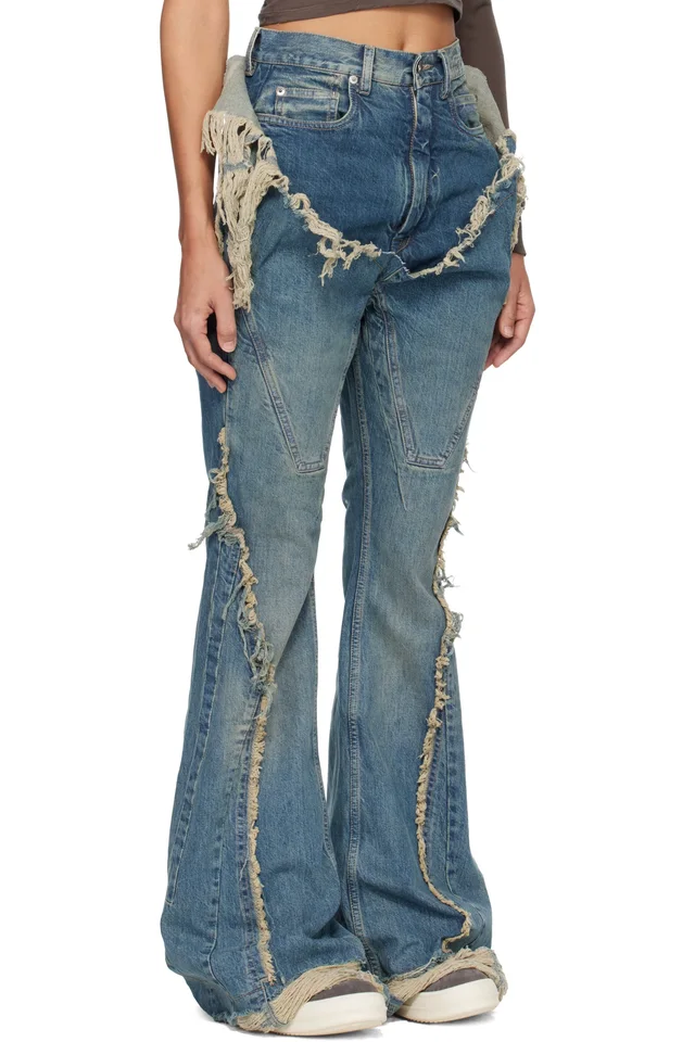 Rick Owens DRKSHDW Blue Temple Slivered Bootcut Jeans, photo 2 of 4 from SSENSE