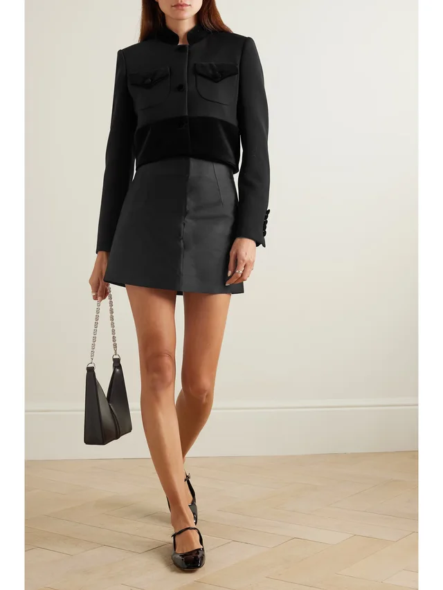 LIBEROWE + NET SUSTAIN Raja cropped cotton velvet-trimmed wool jacket in Black, photo 2 of 2 from NET-A-PORTER (Canada)