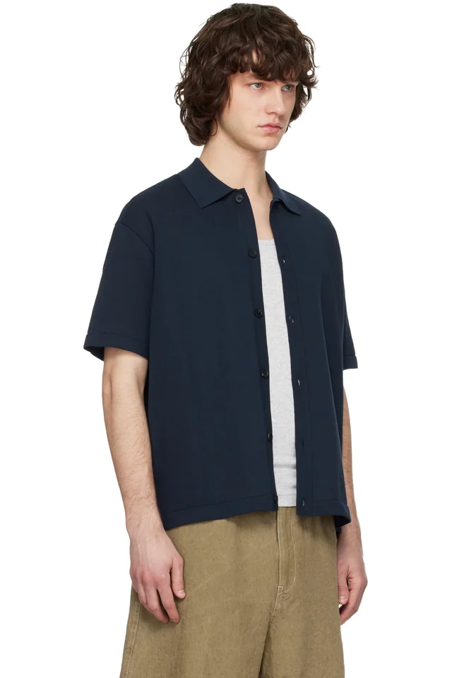 Solid Homme Navy Cotton Polo, photo 2 of 4 from SSENSE