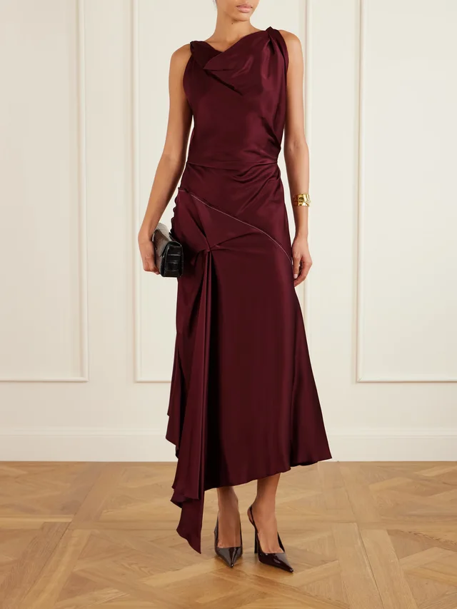 VICTORIA BECKHAM Asymmetric draped gathered satin-crepe dress in Red, photo 2 of 2 from NET-A-PORTER (Canada)