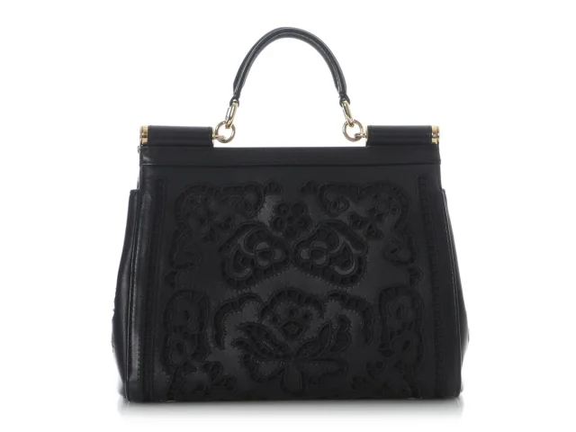 Dolce & Gabbana Medium Black Laser Cut Miss Sicily Bag in Black Leather from Ann's Fabulous Finds, photo 4 of 9
