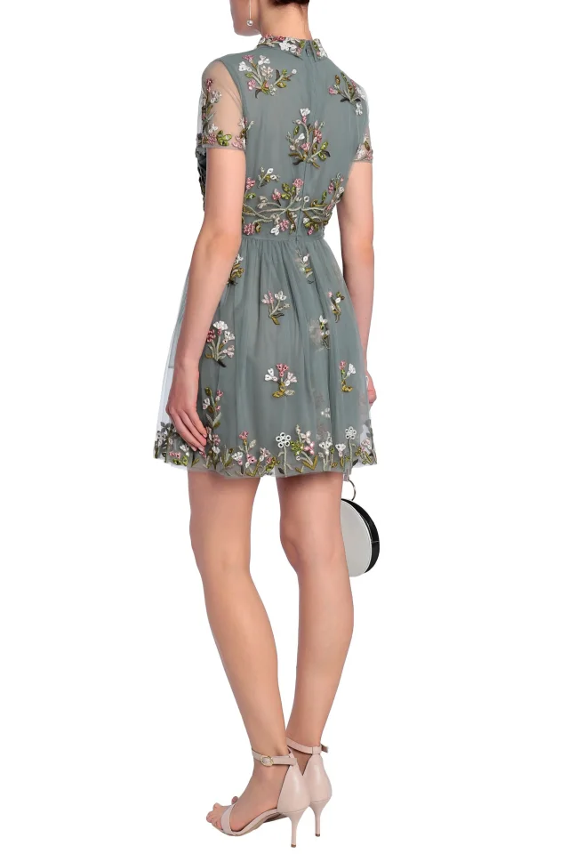 Valentino Garavani Embellished Tulle Mini Dress in Grey green, photo 3 of 4 from THE OUTNET