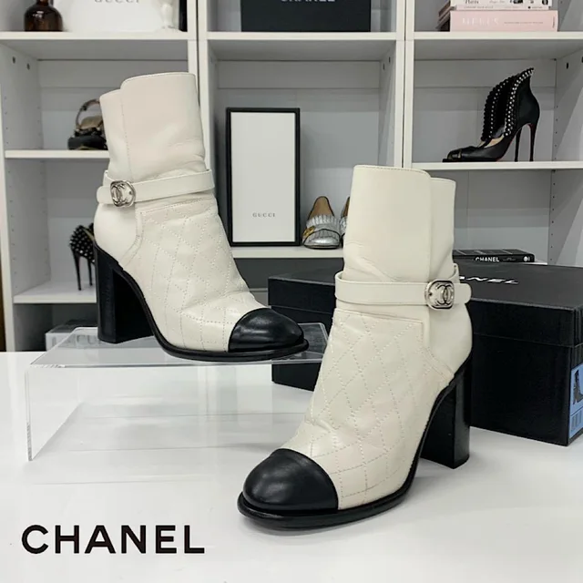 Chanel Leather CC Logo Quilted Wild Stitch Short Boots in Leather from The Reluxe