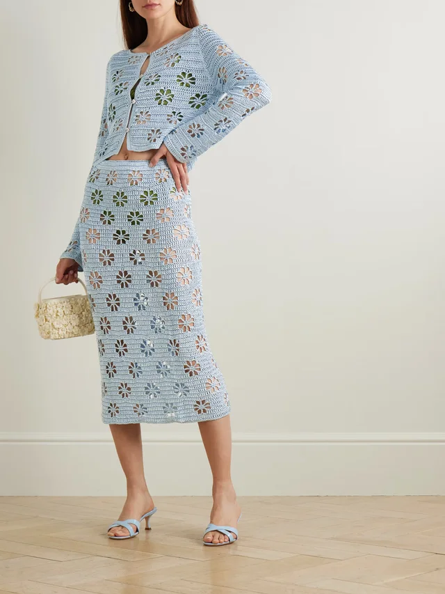 CALLE DEL MAR Cropped crocheted cardigan in Blue, photo 2 of 2 from NET-A-PORTER (Canada)