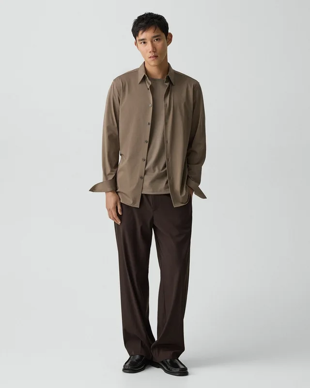 Theory Sylvain Shirt in Structure Knit in MOREL 53% Cotton, 47% Polyester, photo 13 of 14 from Theory