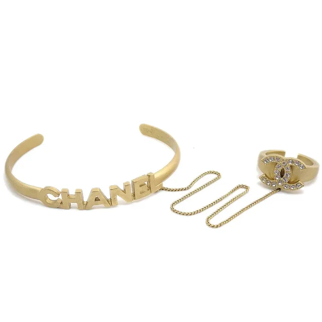 Chanel 2001 Crystal CC & Logo Bangle & Ring Set #6 from AMORE Vintage Tokyo
