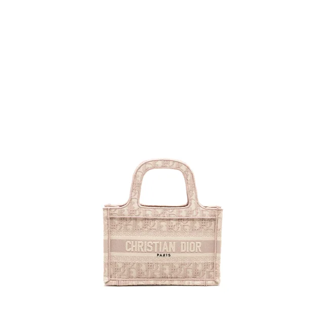Dior Mini Book Tote Oblique Embroidery Pink in Pink from EMIER