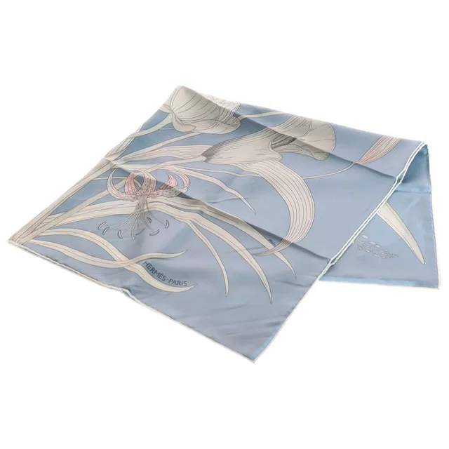 Hermès Carre 90 Bouquet Final the Last Buquefinal Silk Blue Jean Rosepearl Scarf in Blue Silk from The Reluxe