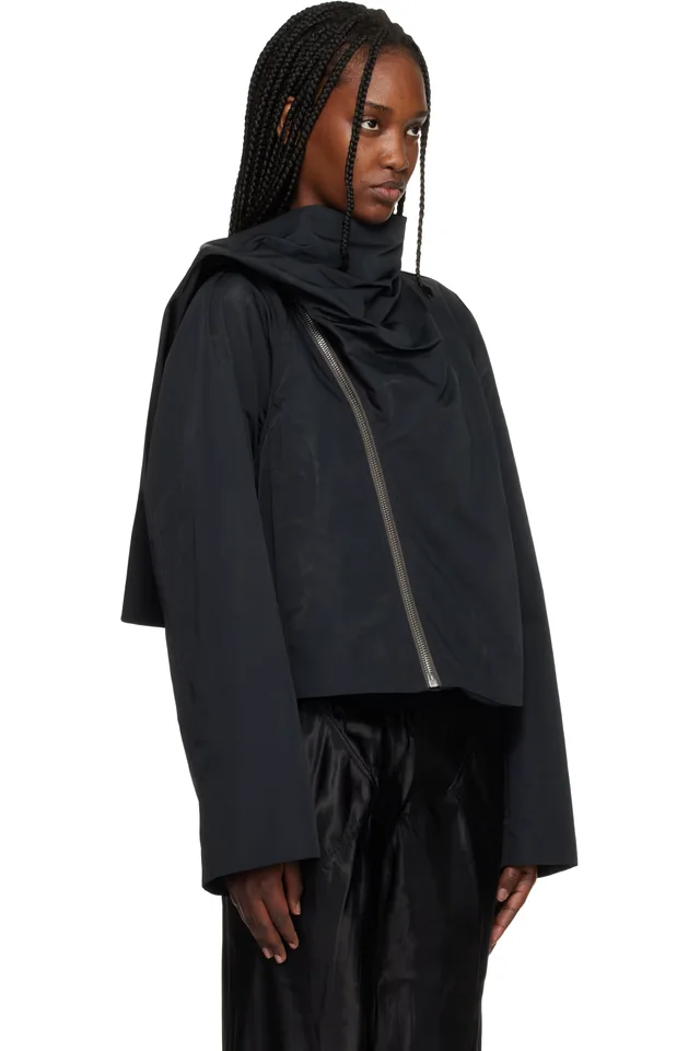 Rick Owens Black Temple Cropped Scarf Flight Jacket, photo 2 of 4 from SSENSE