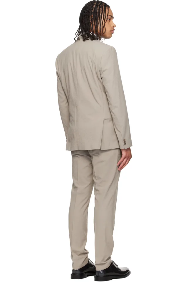 Hugo Taupe Three-Piece Extra-Slim-Fit Stretch-Cotton Seersucker Suit, photo 3 of 6 from SSENSE