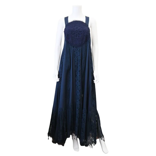 Loewe Navy Blue Lace Poplin Dress in Navy from Clotheshorse Anonymous