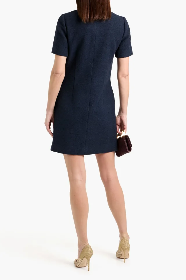 Oscar de la Renta Cotton-Blend Bouclé and Guipure Lace Mini Dress in Navy, photo 3 of 9 from THE OUTNET