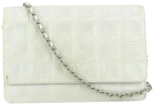 Chanel Silver New Line Wallet on Chain Bag WOC in Silver Canvas from Bagriculture