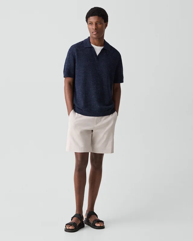 Theory Brenan Polo Shirt in Pacific Linen in NEW BALTIC 65% Linen, 23% Cotton, 12% Polyester; Exclusive Of Elastic, photo 5 of 8 from Theory