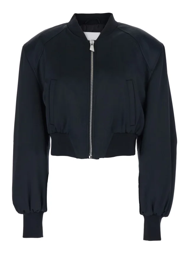 Short Bomber Jacket with Tone-on-Tone Logo Embroidery on the Front in Black Viscose for Women in Black, image 1 of 1 from Gaudenzi Boutique