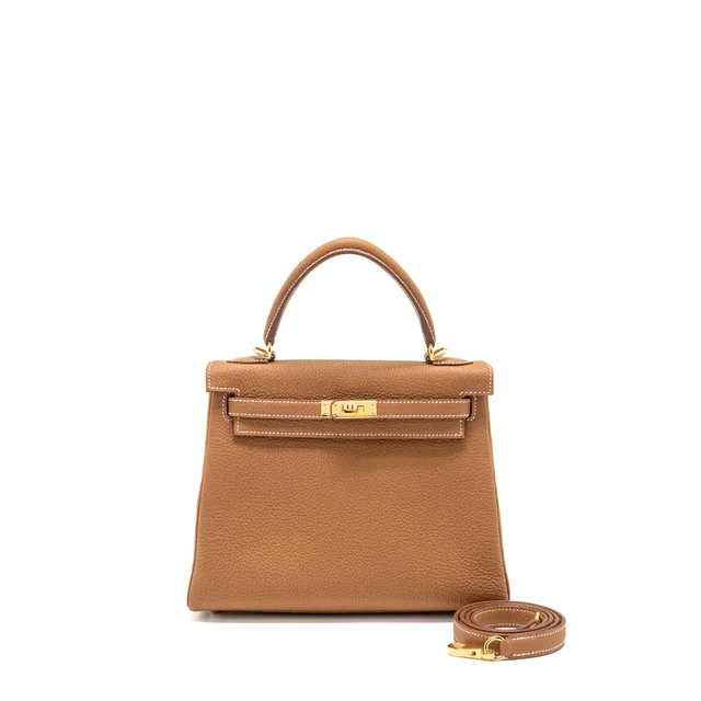 Hermès Kelly 25 Togo Gold GHW Stamp W in Gold Togo leather from EMIER
