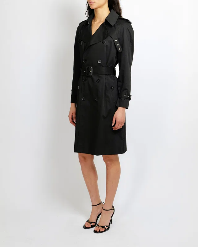 Saint Laurent Black Belted Trench Coat with Buckle Details Size FR 42 (UK 14) in Black from Sellier