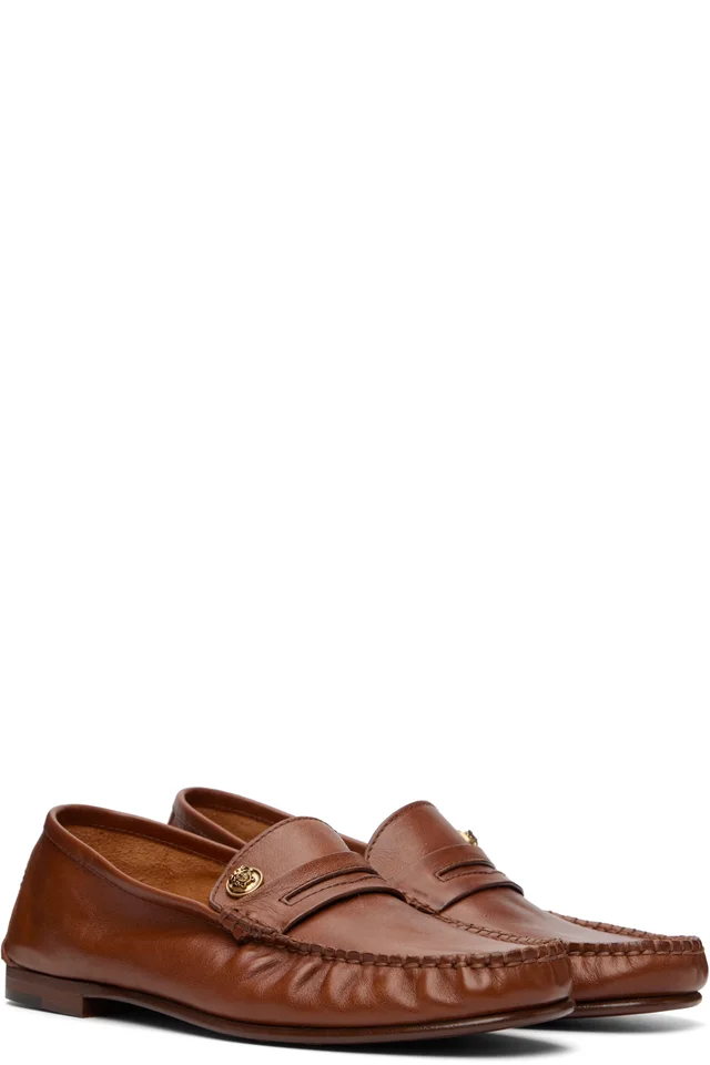 Versace Tan Guanto Leather Loafers, photo 4 of 5 from SSENSE