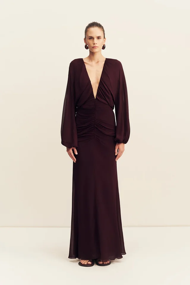 Shona Joy AMINA GATHERED LOW PLUNGED MAXI DRESS - WINE TASTING from Shona Joy, photo 1 of 1