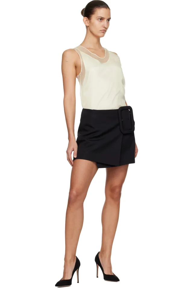 AMI Paris Black New Wool Big Buckle Belted Miniskirt, photo 4 of 4 from SSENSE