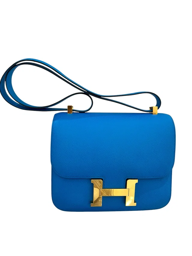 Hermès Constance 24 Blue Zanzibar Epsom GHW #T 2015 -DB, Felt in Blue Epsom leather from Luxury Promise