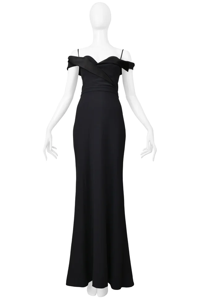 Alexander McQueen Black Tuxedo Gown in Black Satin from Resurrection Vintage