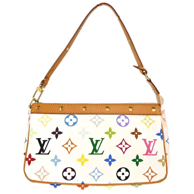 Louis Vuitton White Multicolor Pochette Accessoires M92649 in White Canvas from AMORE Vintage Tokyo