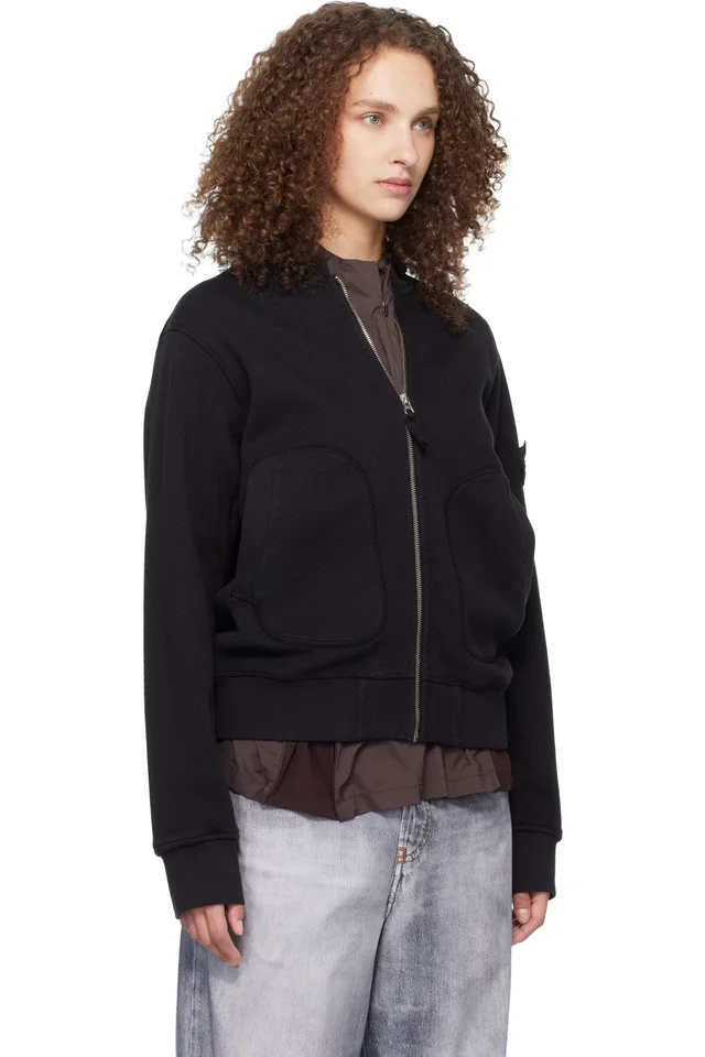 Stone Island Black 6100014 Mesh Stitch Organic Fleece Track Jacket, photo 2 of 5 from SSENSE