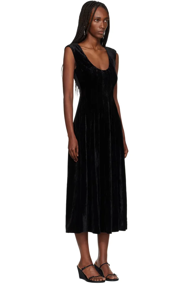 GUIZIO Black Leila Velvet Midi Dress, photo 2 of 4 from SSENSE