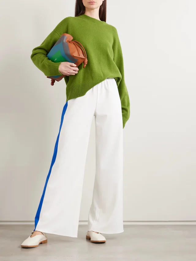 LA LIGNE Side Stripe Colby stretch recycled-crepe wide-leg pants in White, photo 2 of 2 from NET-A-PORTER (Canada)