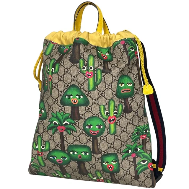 Gucci Children's Backpack GG Pattern Cactus Beige Green Yellow in Beige Coated canvas from The Reluxe