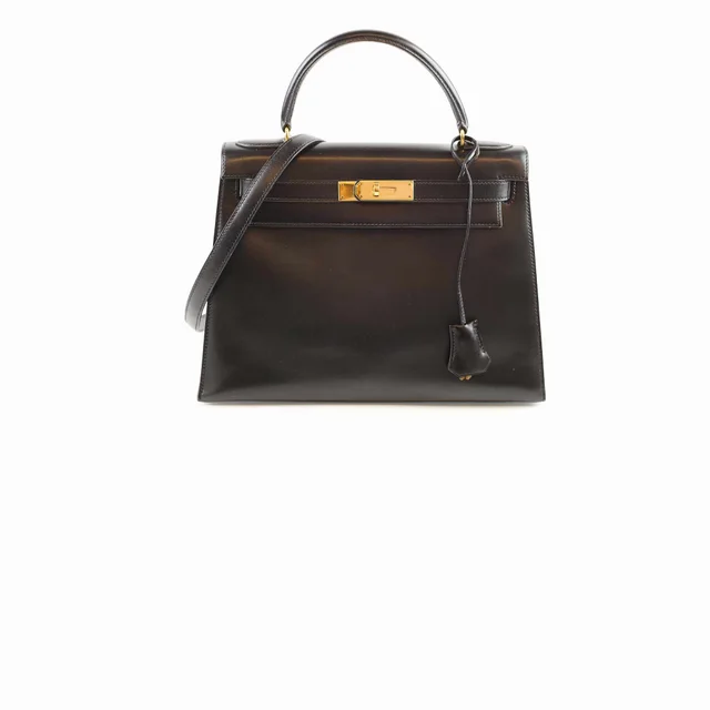 Hermès Kelly 28 Box Calfskin Black- Q Circle Stamp in Black Calfskin from The Purse Affair