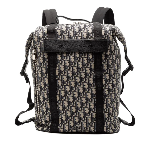 Blue Dior Oblique Canvas Safari Backpack in Blue Canvas from Designer Revival