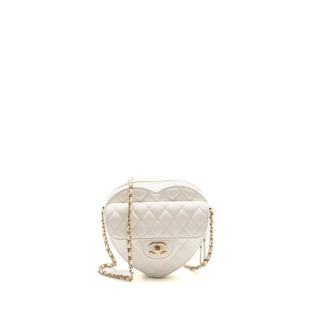 Chanel heart bag lambskin white LGHW (microchip) in White Lambskin from EMIER