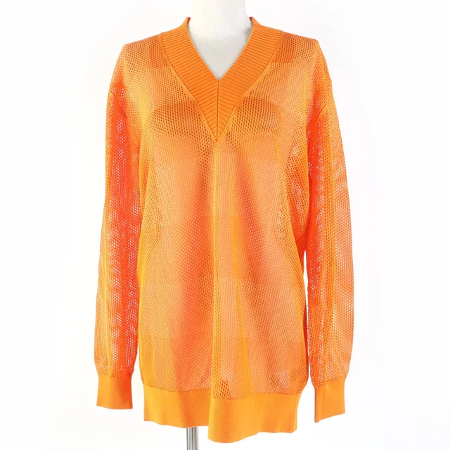 Celine Burberry Rayon V-neck Mesh Tunic Dress Orange S in Orange from LuxUness