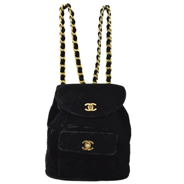 Chanel Black Velvet Large Duma Backpack in Black Velvet from AMORE Vintage Tokyo