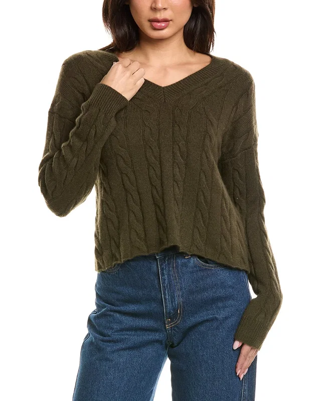 THE CASHMERE PROJECT Cropped Cable V Neck Sweater, image 1 of 1 from Gilt