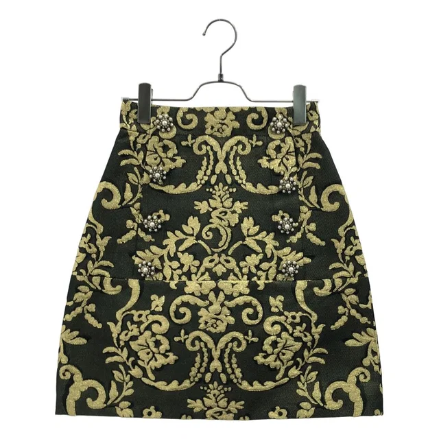 Dolce & Gabbana Double Bijoux Button Jacquard Skirt 36 Black Gold in Black from The Reluxe