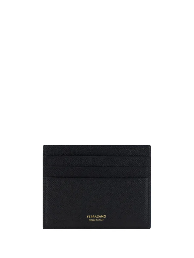Ferragamo Hammered Calf Leather Card Case — Black Cases in Black Calfskin from HEWI