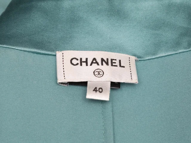 Aqua Chanel Silk Long Sleeve Button-Up Top Size FR 40 in Blue Silk from Designer Revival, photo 5 of 7