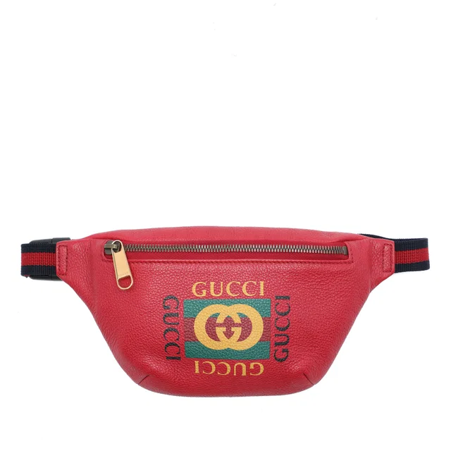 Red Gucci Small Grained Calfskin Web Logo Belt Bag in Red Caviar leather from Designer Revival