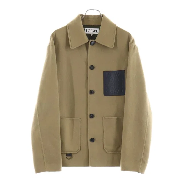 Loewe Anagram Leather Patch Cashmere Blend Jacket Beige in Beige Cashmere from The Reluxe