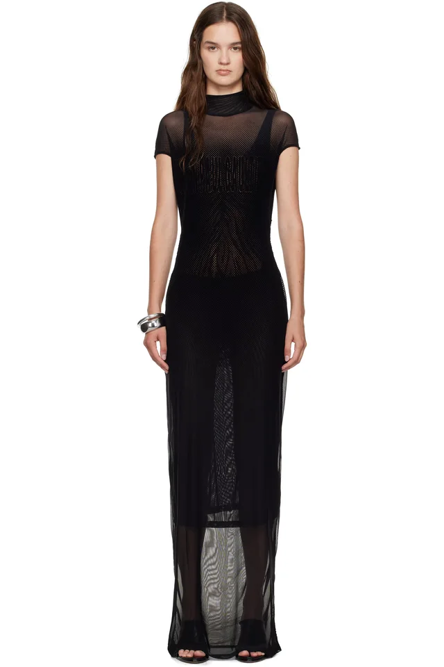 Jean Paul Gaultier Black Sleeveless Flock Maxi Dress, image 1 of 1 from SSENSE