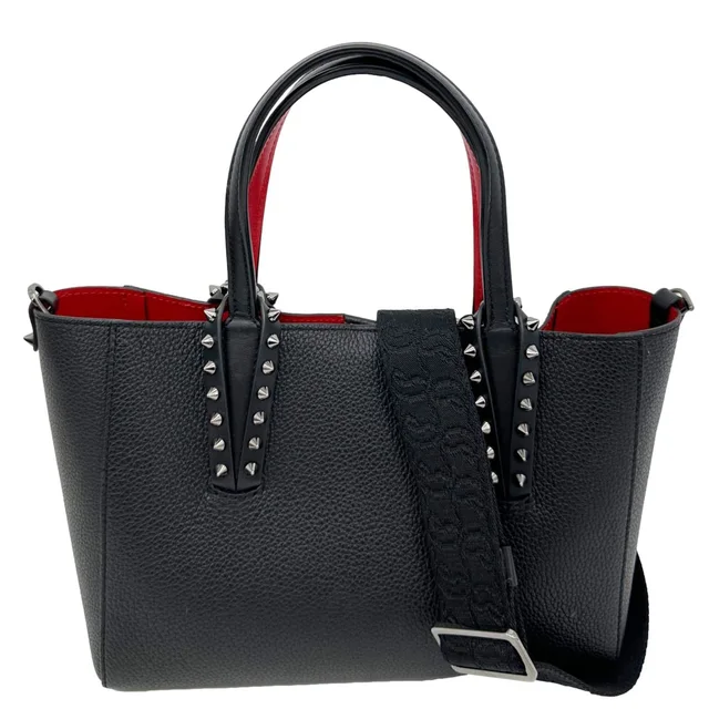 Christian Louboutin Cabata Spikes Mini Grained Calf Leather Tote Bag Black in Black Calfskin from Dallas Designer Handbags
