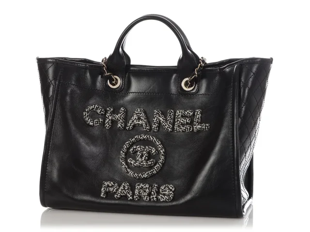 Chanel Large Black Leather Calfskin and Tweed Deauville Tote in Black Calfskin from Ann's Fabulous Finds, photo 3 of 10
