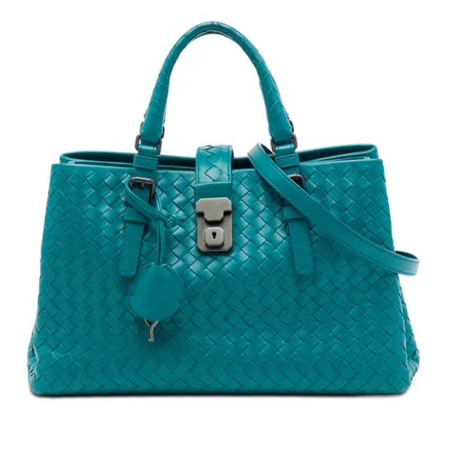 Teal Bottega Veneta Small Nappa Intrecciato Roma Satchel in Blue Nappa leather from Designer Revival, photo 1 of 1