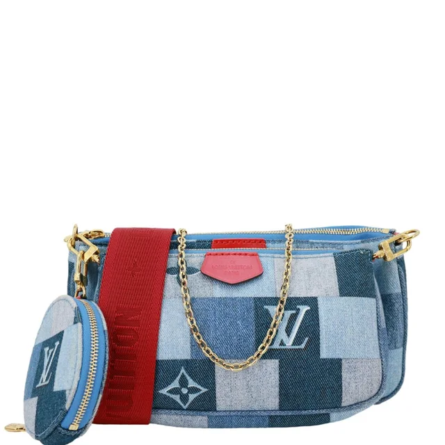 Louis Vuitton Multi Pochette Accessories Patchwork Monogram Denim Crossbody Bag Blue in Blue Denim from Dallas Designer Handbags
