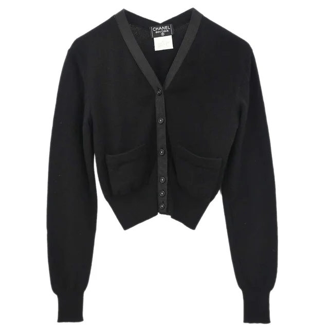 Chanel 1995 Cardigan Black #40 in Black Cashmere from AMORE Vintage Tokyo