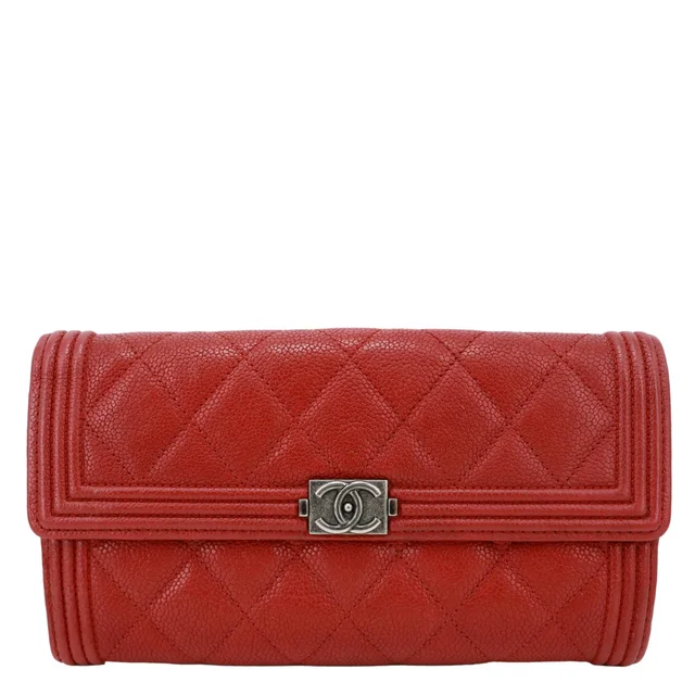 Chanel Boy Flap Quilted Caviar Leather Wallet Red in Red Caviar leather from Dallas Designer Handbags